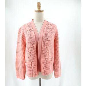 VTG 60s Bams Knits Open Front Cardigan M/L? Crochet Coquette Cottage Grannychic